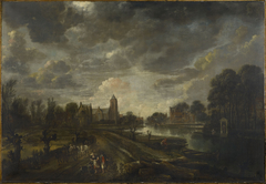 A Road Leading to a Village on a Canal: Evening by Aert van der Neer