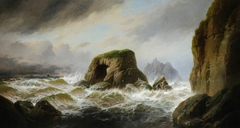 A Sea-girt Rock in Choppy Water by George Henry Jenkins