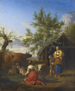 A Woman Milking a Goat outside a Barn by Adriaen van de Velde