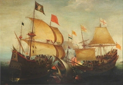 An English and a Dutch Ship Attacking a Spaniard by Aert Anthoniszoon