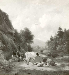 Bergachtig landschap met vee by Hendrik van de Sande Bakhuyzen