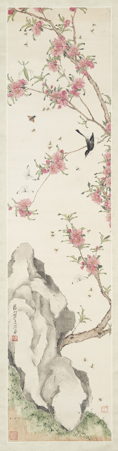 Bird, Insects, and Peach Blossom by Ju Lian