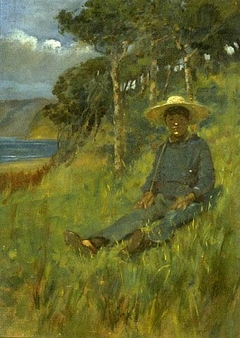 Boy sitting in a pasture by James Nairn