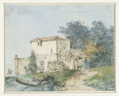 Buitenhuis in een landschap by Louis-Gabriel Moreau