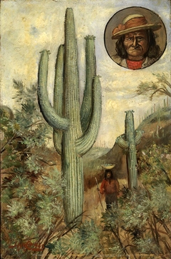 Cactus Landscape with Portrait of Geronimo by Henry H. Cross