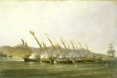 Captain Robert Maunsell capturing French gunboats off Java, July 1811 by William John Huggins