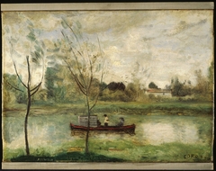 Daubigny working on his "Botin" near Auvers-sur-Oise by Jean-Baptiste-Camille Corot