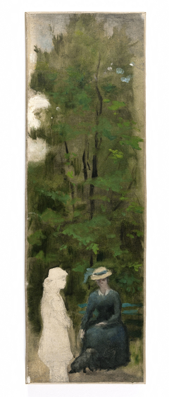 Deux figures de femmes (dont une inachevée) au pied d'un arbre by Henry Cros
