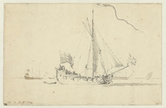 Een naar rechts zeilend schip by Willem van de Velde II