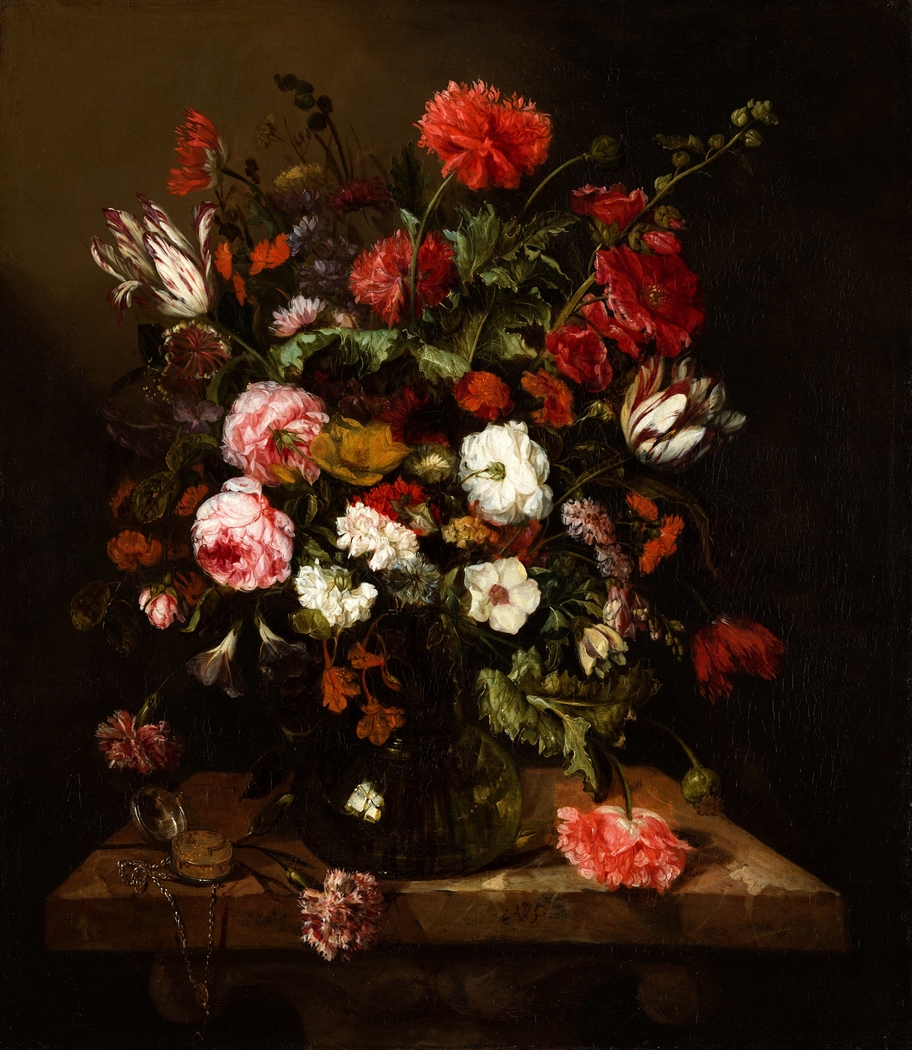 Flower Still Life with a Timepiece