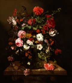 Flower Still Life with a Timepiece by Abraham van Beijeren