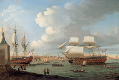 Foudroyant and Pégase entering Portsmouth Harbour, 1782 by Dominic Serres