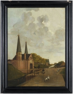 Gezicht op de Lieve-Vrouwenpoort met stadswal te Leeuwarden by Hendrik Schaaff