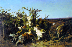 Goats in a vineyard by Giuseppe Palizzi
