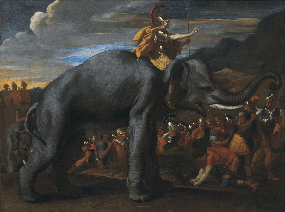 Hannibal crossing the Alps on elephants