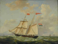 Het schoenerbrikschip Theodora Gesina van rederij Rietveld by Casparus Johannes Morel