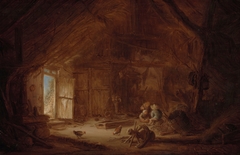 Interior of a barn with three children by Isaac van Ostade