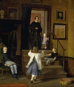 Kunstnerens hustru og børn i atelieret på Charlottenborg