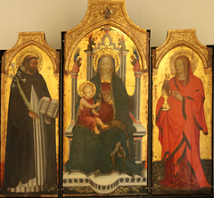 La Vierge et l'Enfant (au-dessu, dans un quadrilobe : Dieu le Père),  saint Dominique, sainte Madeleine by Anonyme