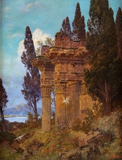 Lake Landscape with Ruined Temple