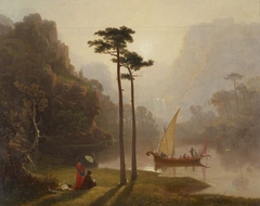 Lake Scene with Boat and Figures