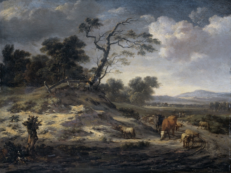 Landscape with cattle on a country road