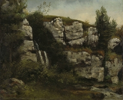 Landscape with Rocky Cliffs and a Waterfall by Gustave Courbet