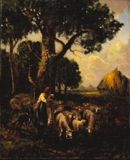 Landscape with Sheep and Shepherdess by Charles Jacque