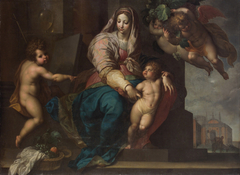Maria mit Kind, Johannesknaben und Engeln