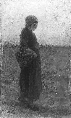 Meisje met mand op het veld by Jozef Israëls