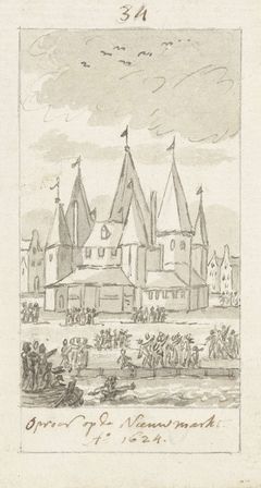 Oproer op de Nieuwmarkt over een gewaande tovenares, 1624 by Simon Fokke