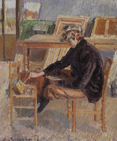 Paul-Emile Pissarro peignant, esquisse by Camille Pissarro