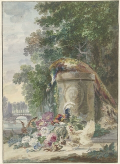 Peacock and Poultry in a Park, Chased by a Dog by Arie Lamme