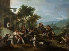 Peasants merry-making before an Inn by Dirck Helmbreker