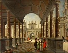 Perspective Fantasy of a Palace, with Elegant Figures by Dirk van Delen