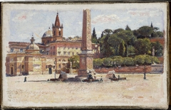 Piazza del Popolo in Rome, sketch by Aleksander Gierymski