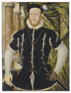 Portrait of a knight of the Order of the Golden Fleece, three-quarter-length, in a white padded doublet and a slashed black jerkin by Anonymous
