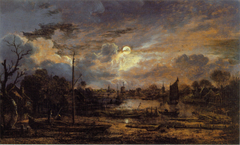 River Landscape with Moonshine