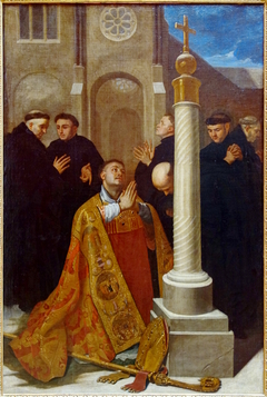 Saint Lambert en prière au pied de la Croix de l'abbaye de Stavelot by Bertholet Flemalle