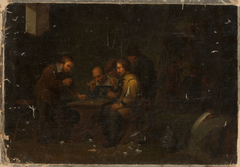 Scene in an interior: playing dice by Mattheus van Helmont