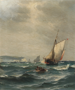 Seascape with numerous boats at Sea. by Vilhelm Bille