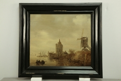 Shore of a river with a mill and the ruin of a castle by Jan van Goyen