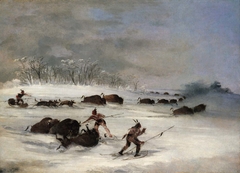 Sioux Indians on Snowshoes Lancing Buffalo by George Catlin