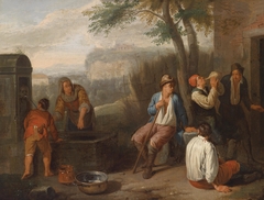Southern Landscape with a well and drinking Peasants