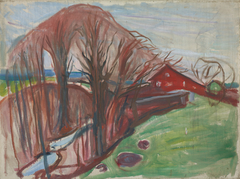 Spring Landscape with Red House by Edvard Munch