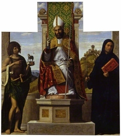 St Lanfranc enthroned between St John the Baptist and St Liberius