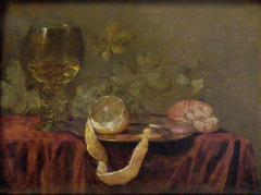 Still life with lemon, grapes and a roemer