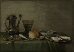 Still life with tobacco, rummer and oysters by Willem Claesz Heda