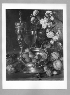 Stillleben mit Pokalen, Rosen und Früchten by Eduard von Grützner