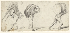 Studieblad met drie mannen die vracht dragen by Harmen ter Borch